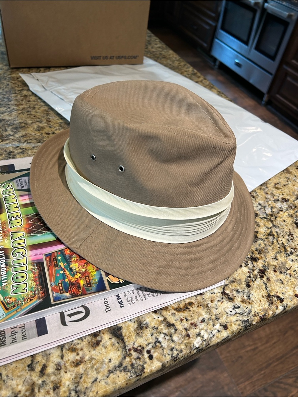 1960’s Schuman & Sullivan Sz L Tropical Safari Aussie Fedora in Tan Canvas
